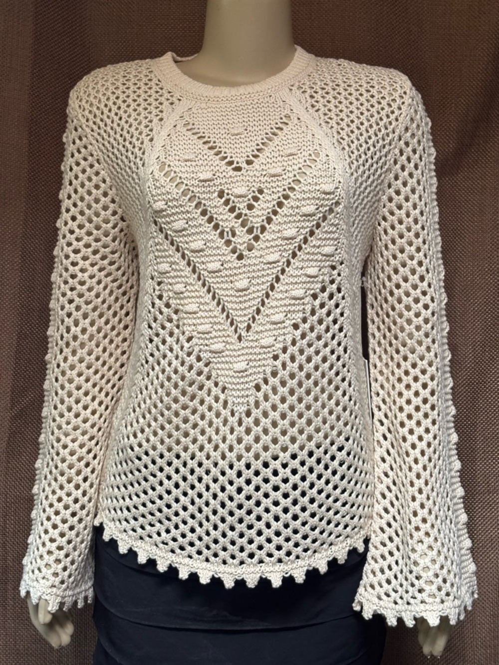 Another Love Cream Open-Knit Chevron Pullover NWT